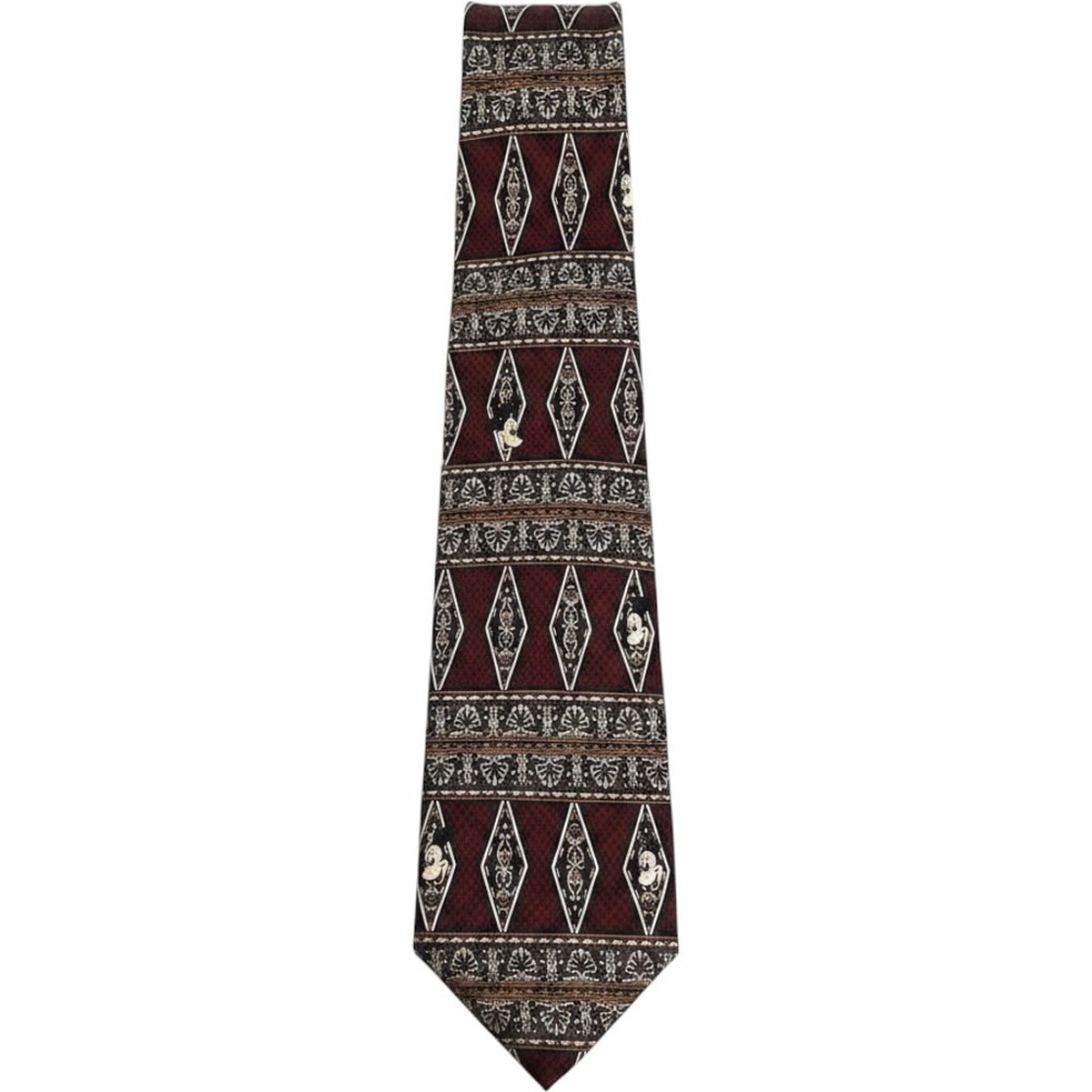 Mickey Inc Disney Necktie Mens OS Burgundy Gold Silk Geometric Character Vintage